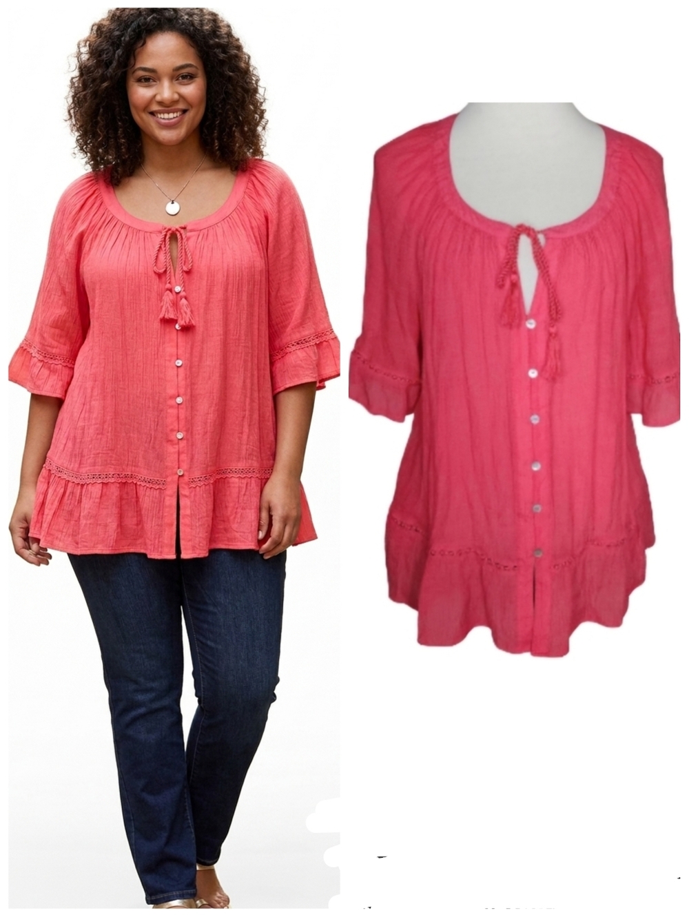 Zac and Rachel plus size bright coral bell sleeve blouse women's plus size 1X